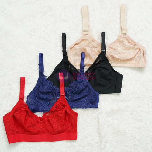 Lace Pattern Non Padded Bra Pack Of 3 (P015)