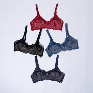 Pack of 4 Luxurious Emroidered Non paded bra NP