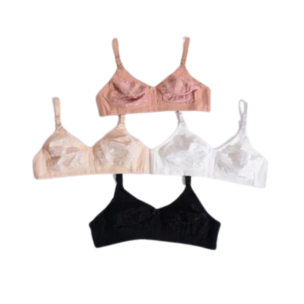 Embroidered Cotton Non Padded Everyday Bra (NA-058)